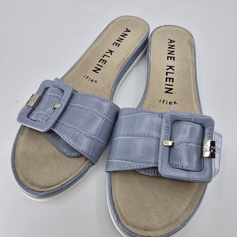 Anne Klein Women's Memory Foam Blue Slide Sandals Akshanna